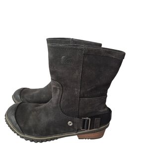 SOREL Slimshortie Black Leather Nubuck Boots Womens Size 8.5